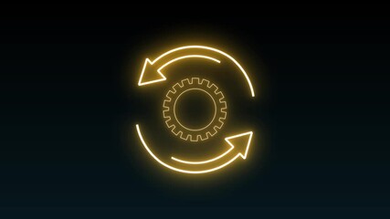 Neon arrow is turning around neon gear factor. The concept is dynamic, running, working for business, team work or etc.