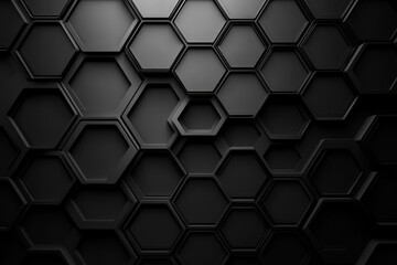 Poster - Future-oriented black honeycomb abstract backdrop. Generative Ai
