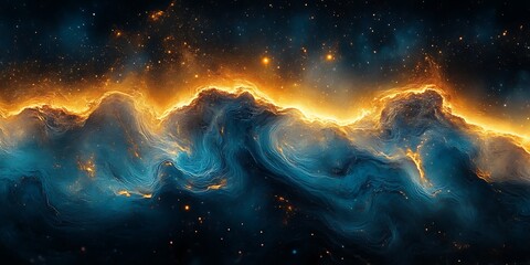 Wall Mural - cosmic nebula fiery waves in space, starscape background, art