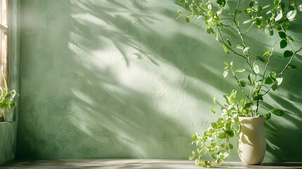 Poster - Peaceful and serene ambiance created by the natural framed greenery and lush foliage in a sunlit and minimal interior space