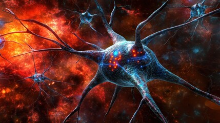 Poster - Neuron Cell Structure Illuminated Against Cosmic Background