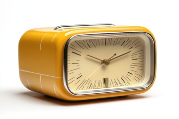 A yellow alarm clock set apart on a white background. Generative Ai