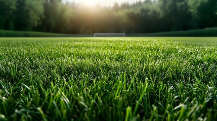 Poster - Picturesque green meadow bathed in warm golden sunlight creating a serene and tranquil natural setting  The vibrant verdant foliage and lush grass create an idyllic pastoral scene in the countryside