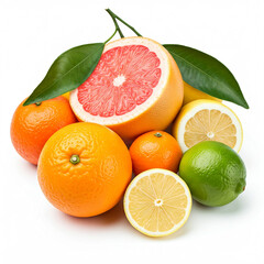 Wall Mural - Various citrus fruits orange, grapefruit, lemon, lime in a colorful background. juicy tasty various fruits.