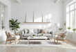 © VIJAY - Step into a serene Scandinavian-inspired living room designed with minimalism in mind. The space is dominated by white walls and light wooden flooring.