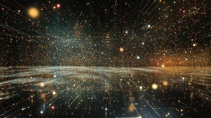 Poster - Abstract Cosmic Space Time Portal with Stars and Light Trails in a Dark Void.