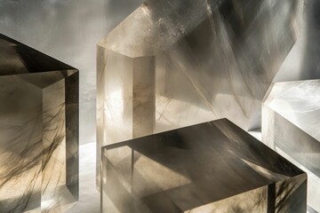 Poster - Translucent geometric blocks casting light and shadow.