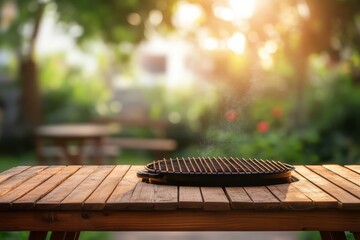 Outdoor grill table sunset summer cooking food