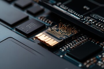 Poster - Close-up laptop circuit board detail, technology background, repair