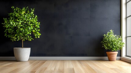 Poster - minimalist home or office interior design with potted green plants placed by window creating a cozy 