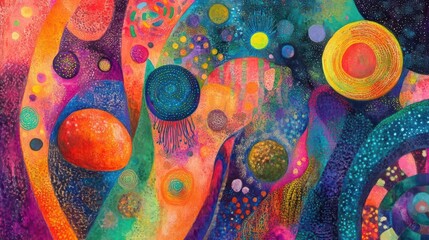 Wall Mural - cosmic dreamscape with swirling nebulae vibrant crayontextured galaxies abstract celestial patterns 