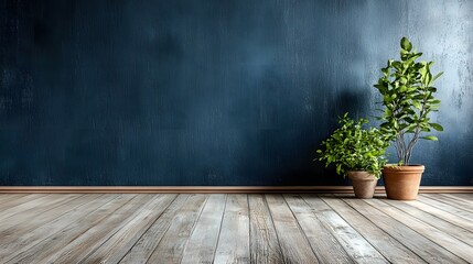 Poster - close up of a thriving potted houseplant with green leaves set against a blank dark wall in a clean 
