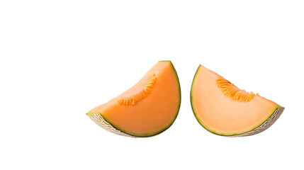 Canvas Print - Two slices of cantaloupe on a white background isolated on white background, top view, PNG transparent background