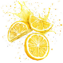 Aufkleber - A dynamic image of lemon slices suspended in a splash of their own juice against a black background.