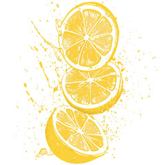 Poster - The image shows three lemon slices suspended in mid-air with splashes of juice creating a dynamic visual.