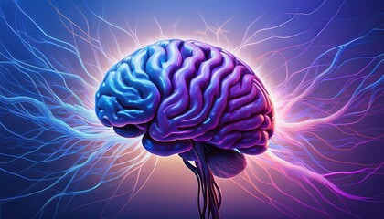 Poster - vibrant human brain illustration showcasing intricate neural connections and glowing energy