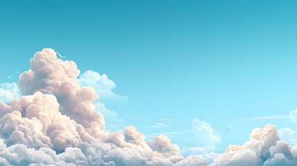 Poster - Majestic awe inspiring cloudscape featuring fluffy white cumulus clouds floating gracefully against a vast boundless blue sky on a tranquil picturesque summer day