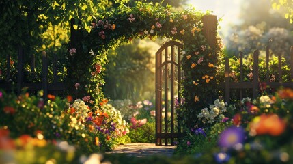 Wall Mural - Enchanted Garden Gate: A Pathway to Tranquility