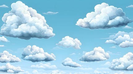 Poster - Peaceful and Tranquil Cloudscape in Blue Sky with Fluffy White Cumulus Clouds  Scenic and Atmospheric Nature Background with Calming Serene and Soothing Heavenly Panoramic View