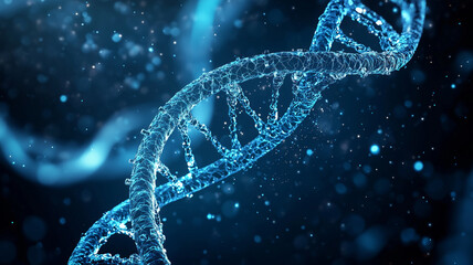 Aufkleber - DNA close-up on dark blue background. View under the microscope. Generative ai