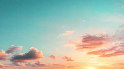 Poster - Stunning panoramic view of a breathtaking sunset landscape with vibrant colorful clouds and a glowing golden sun  The serene tranquil scene evokes a sense of peace wonder and