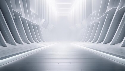 Poster - Futuristic background in shades of white, sleek minimalistic design, abstract geometric shapes create serene atmosphere