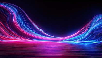 Poster - Vibrant neon wave background with swirling shades of blue, pink, and purple, glowing with energy and movement