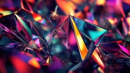 Poster - Abstract Iridescent Crystal Facets with Sparkling Highlights, Macro Close-Up