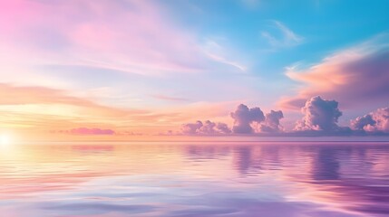 Poster - Breathtaking sunset seascape with tranquil ocean and dramatic sky reflection  Serene and peaceful coastal landscape at dusk or dawn with vibrant colors and calming atmosphere  Ideal for meditation