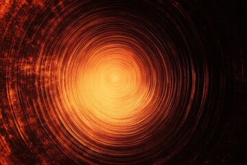 Poster - abstract concentric circles of fiery orange light on dark textured background.