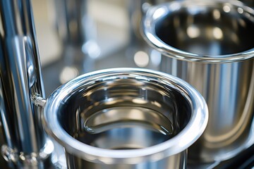 Aufkleber - Shiny metal containers in a blurred background showing a modern industrial design and material