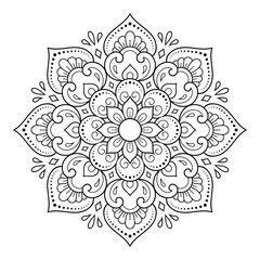 Wall Mural - circular pattern in form of mandala with flower for henna, mehndi, tattoo, decoration. decorative or
