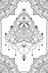 Wall Mural - seamless decorative ornament in ethnic oriental style. lotus flower and mandala for henna, mehndi, t