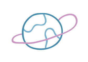 Wall Mural - earth globe in doodle style. simple abstract planet ball with orbit. world orb, sphere map, cute nai
