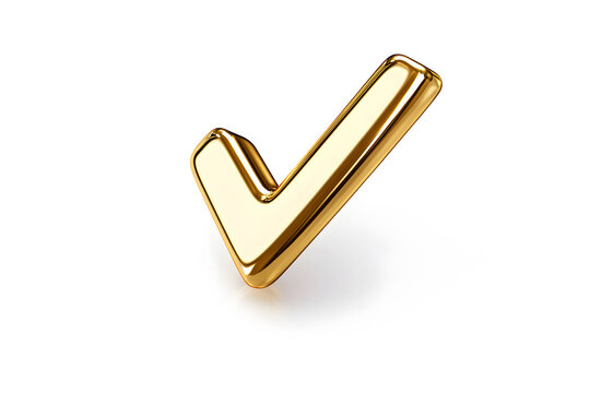 3d Golden check mark sign isolated on white background