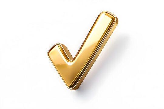3d Golden check mark sign isolated on white background