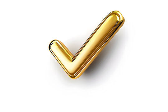 3d Golden check mark sign isolated on white background