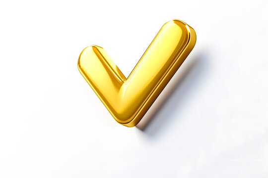 3d Golden check mark sign isolated on white background