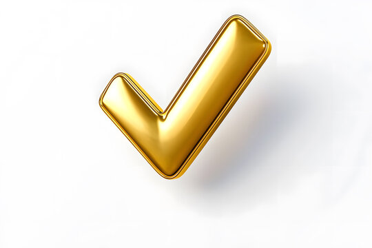 3d Golden check mark sign isolated on white background