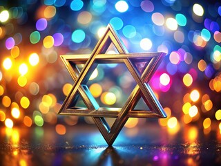 Canvas Print - Abstract 3D Star of David, bokeh-blurred, geometric design.