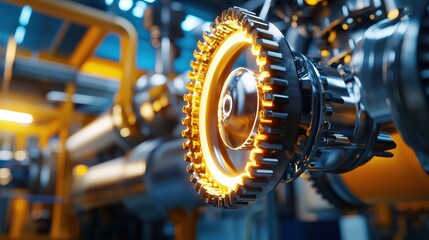 Poster - Glowing gear mechanism with intricate design showing industrial machinery and engineering