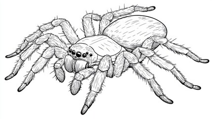 Eight-Legged Predator Detailed Line Art Illustration of a Spider, Ideal for Coloring Books