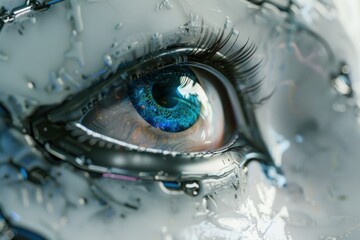 Poster - Cyborg eye staring, showing futuristic technology and artificial intelligence