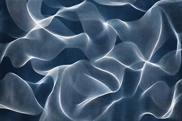 Poster - Abstract blue fabric waves, flowing texture, dark background, design element