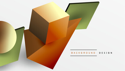 Aufkleber - Abstract design showcasing isometric cubes, pyramids, squares, and spheres in a vibrant 3D layout. Modern and dynamic, perfect for tech, design, or futuristic themes