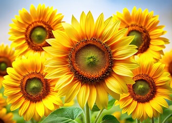 Wall Mural - Sunflowers Isolated White Backgrounds, Bright, Detailed, High Quality