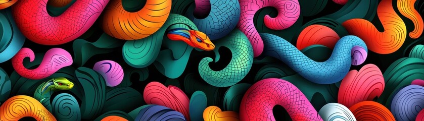 Poster - Colorful Bold Snake Motifs Featuring Dynamic Patterns in Vibrant Colors and Intricate Designs