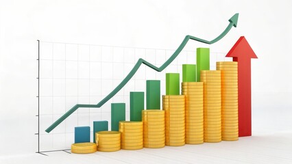Poster - A colorful graph depicting rising profits, represented by gold coins and arrows, illustrates financial growth and success.