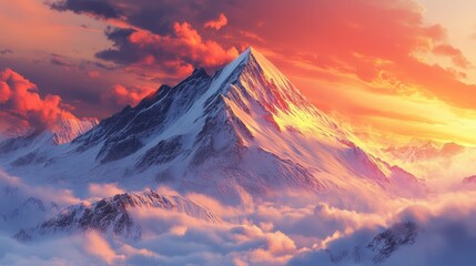 Wall Mural - Majestic Sunset Over Snowy Mountain Peaks