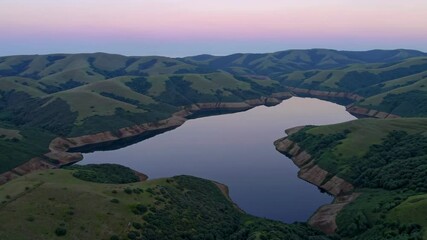 Poster - Explore serene landscapes of hills and a calm lake at dusk in stunning nature view